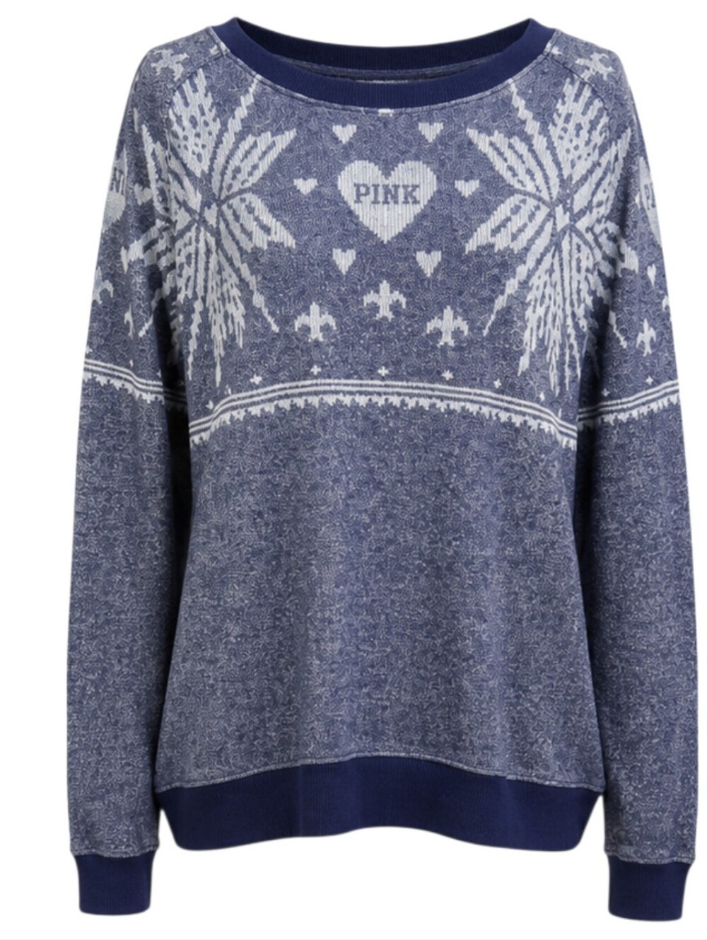 PINK Victoria's Secret Fair Isle Snowflake Fleece Sweatshirt Medium - Picture 3 of 5